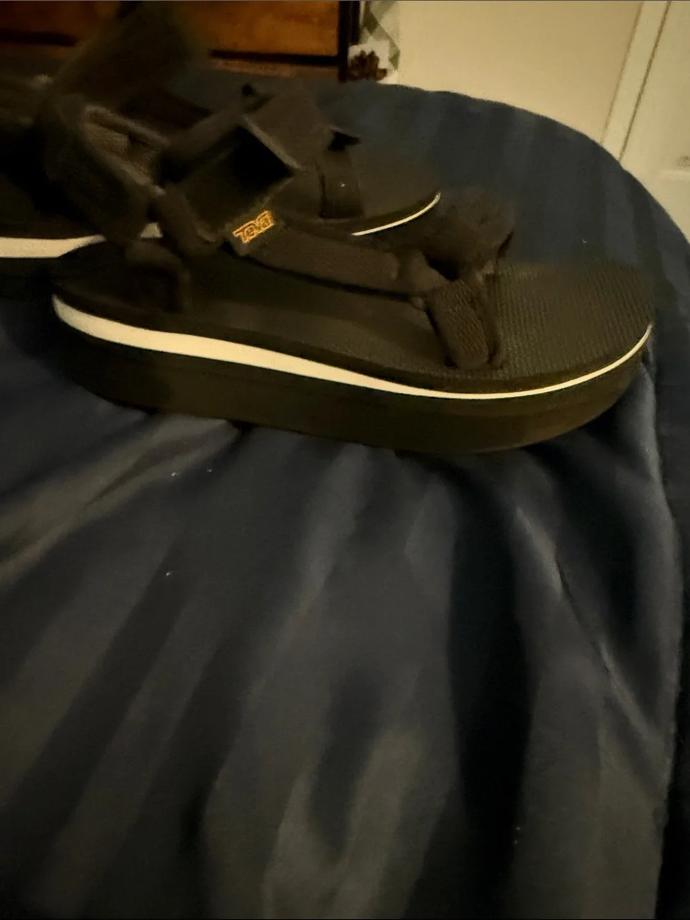Teva Black platform Sandals with White Stripe and Yellow Logo